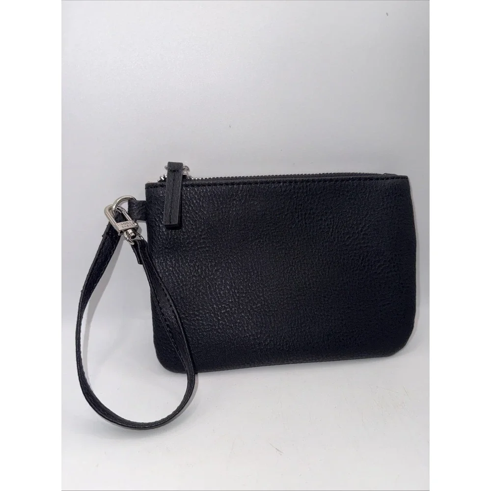 Steve Madden Black Wristlet Silver Faux Leather Wallet Coin Pouch